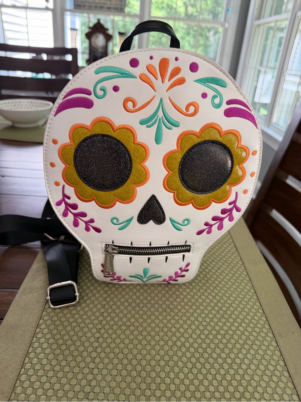 Loungefly exclusive Disney Parks Coco White Floral Sugar Skull Backpack Bag - Picture 7 of 16